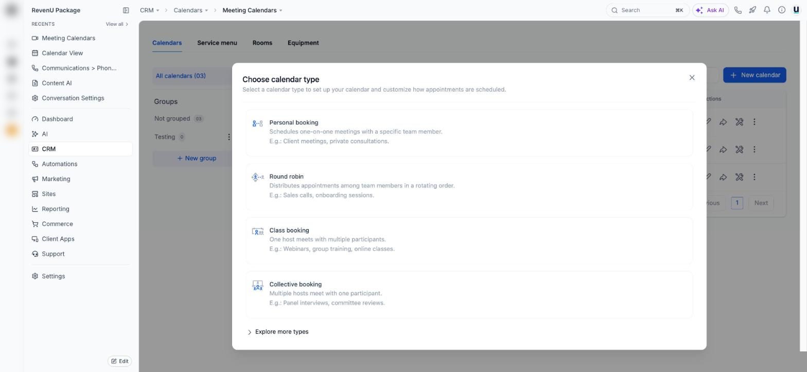 Choose calendar type in a revenu account