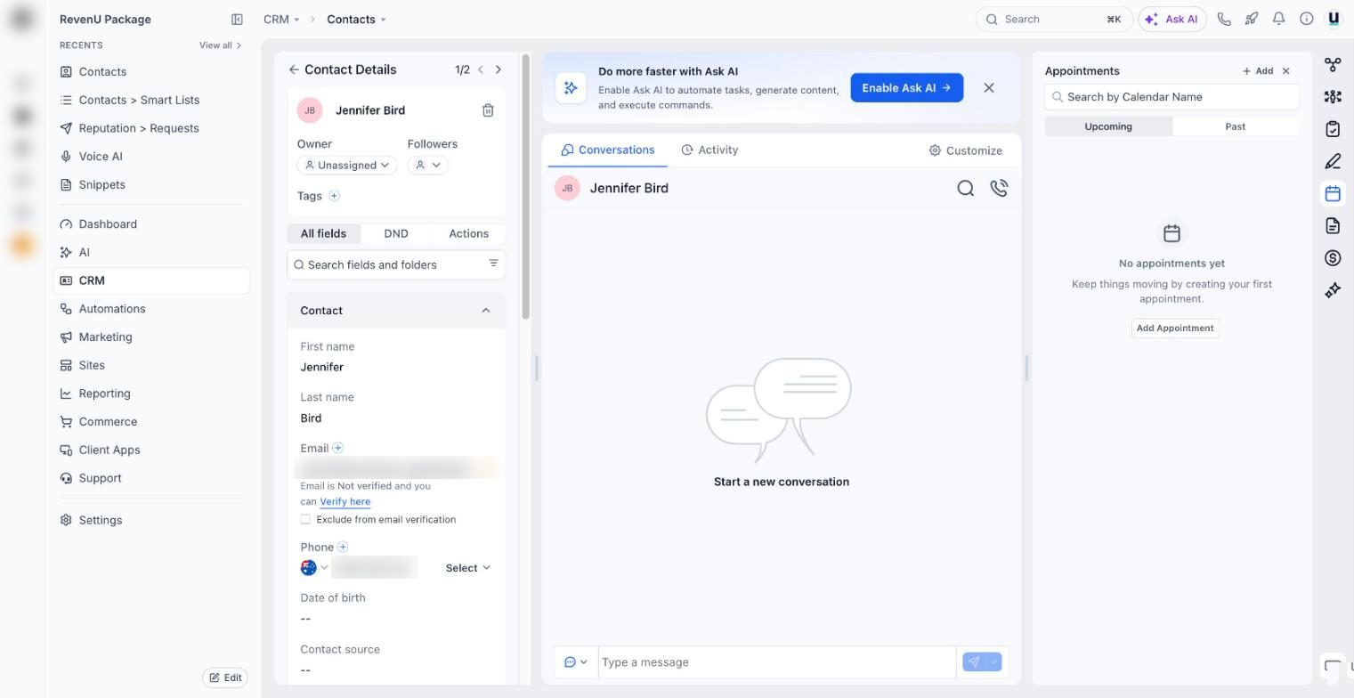 A contact's record in a revenu account