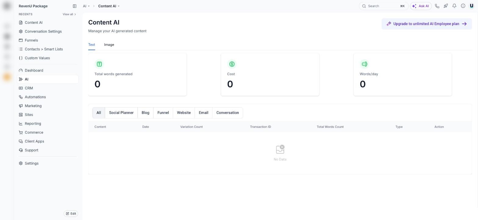 Content AI in a revenu account