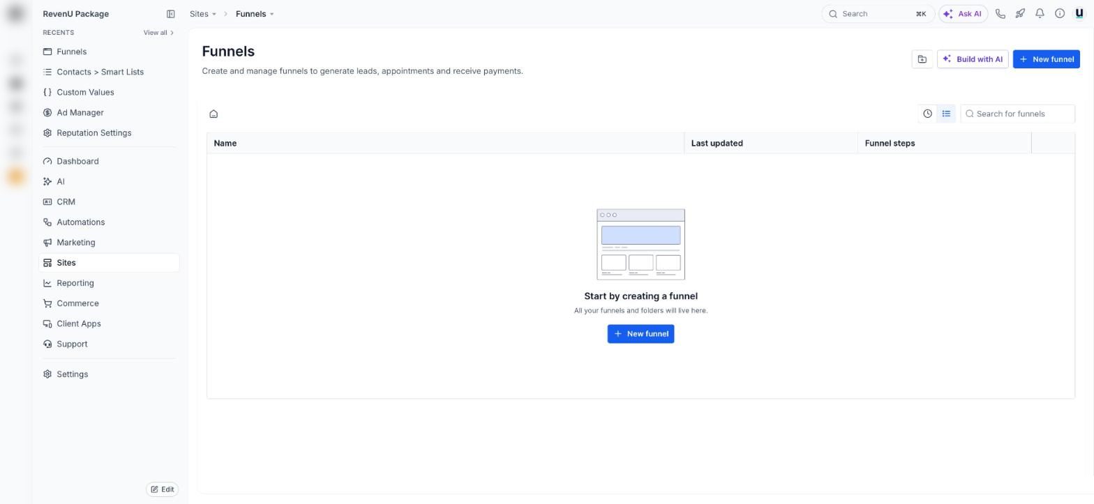Funnels in a revenu account