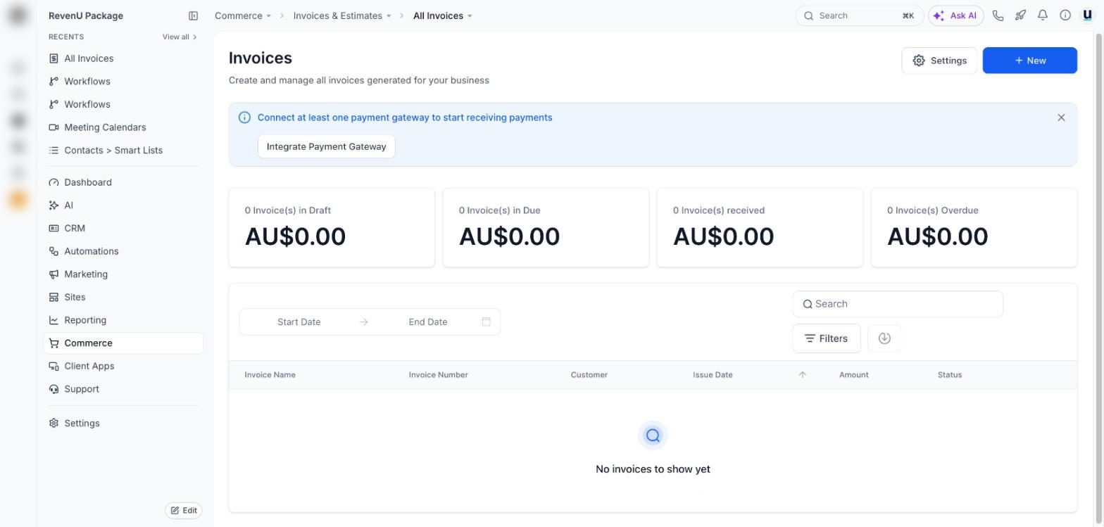 Invoices in a revenu account