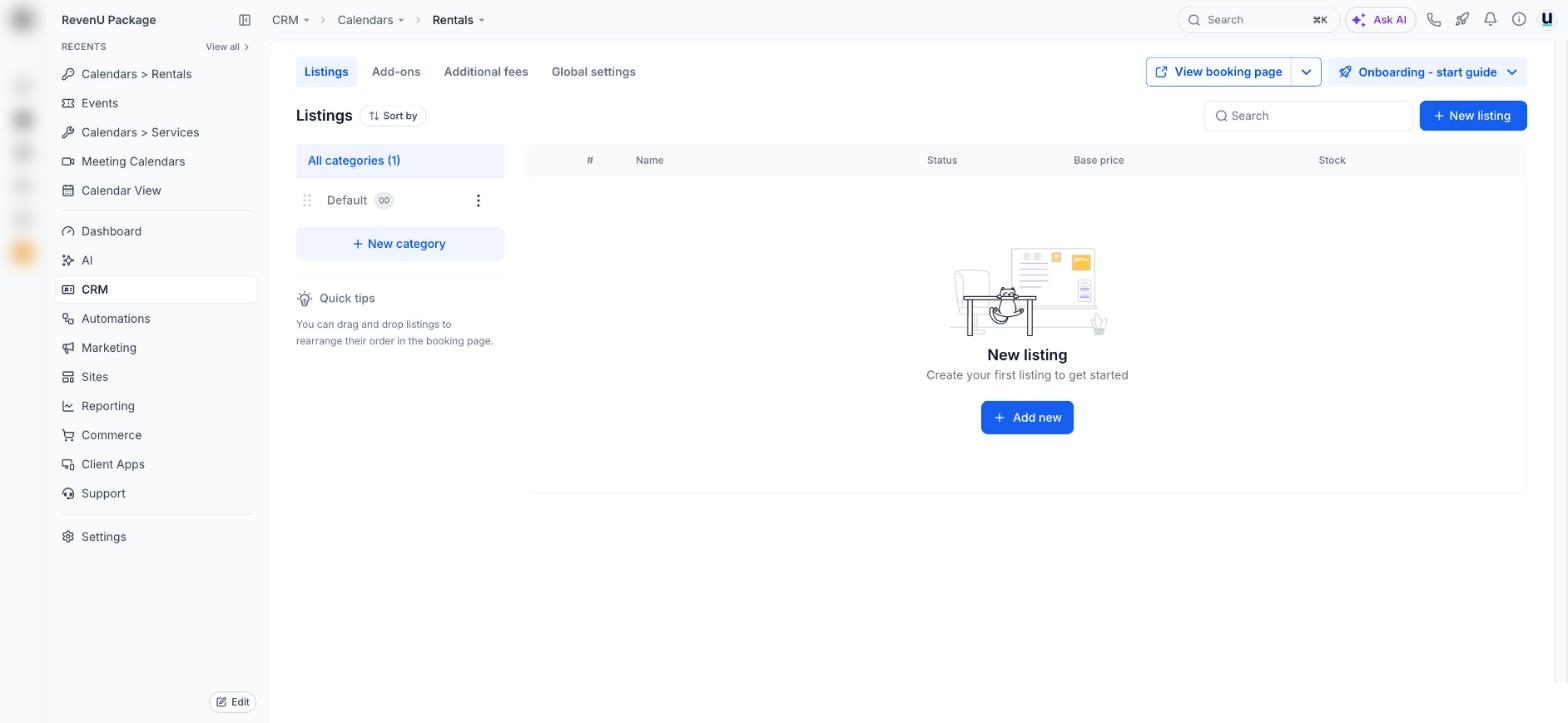 Rentals in a revenu account
