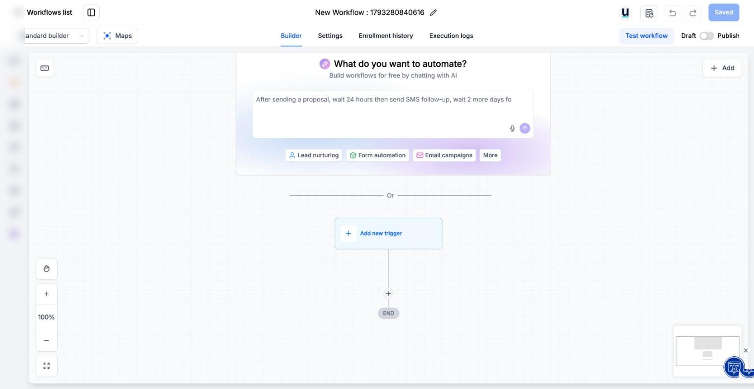 Workflow builder in a revenu account