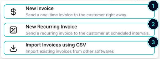 New menu numbered: new invoice, new recurring invoice, import from CSV