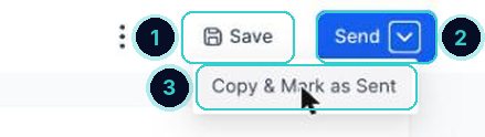 Top of the invoice numbered: save, send, copy and mark as sent